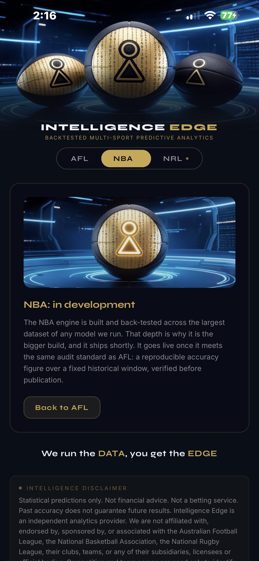 Intelligence Edge app, NBA in development