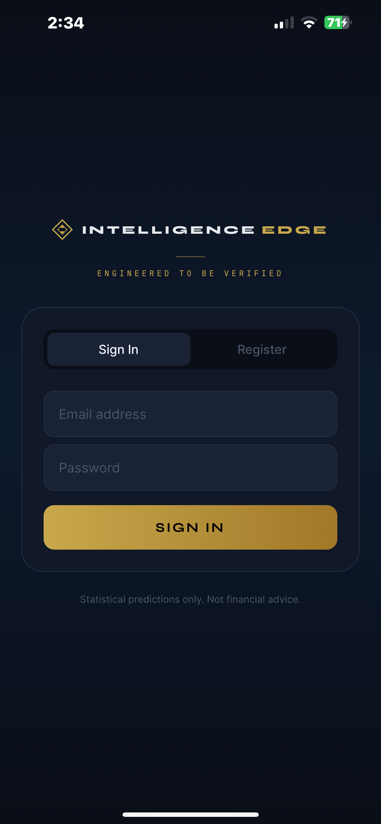 Sign in screen